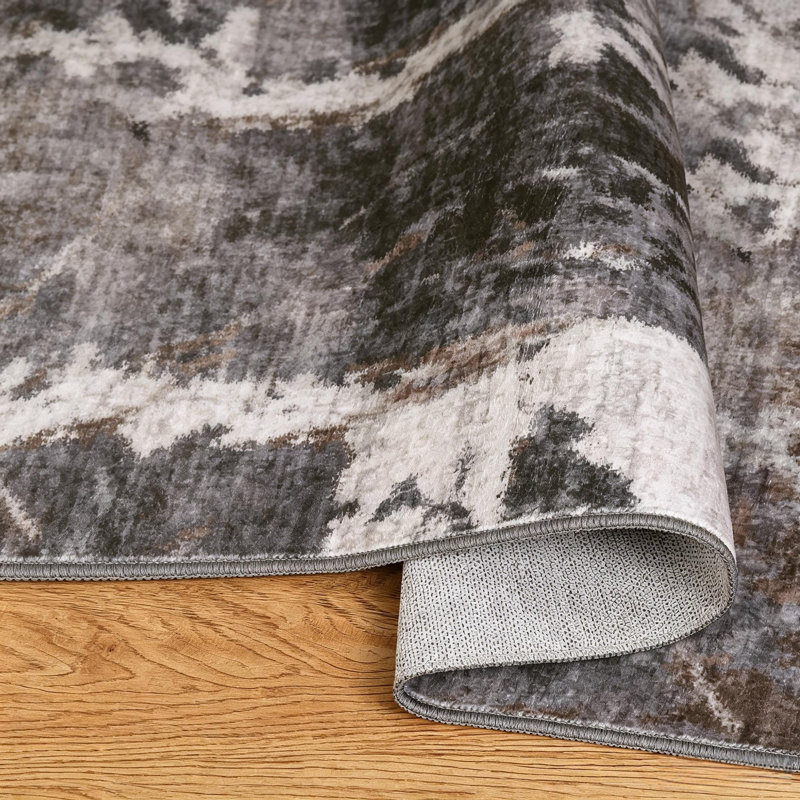 Tapis moderne lavable abstrait pour le salon de la chambre à coucher, Grey, Rectangle 10' x 13'
