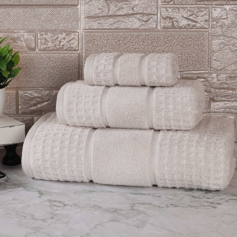 Hisela Zero Twist Cotton Solid Waffle Honeycomb Plush Soft Absorbent Medium Weight Assorted Towel Set, Stone