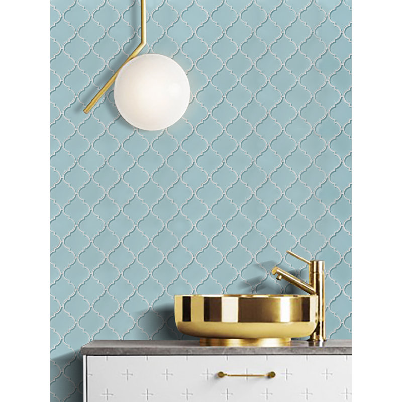 Water Jet Series 3.5" x 4.25" Straight Edge Glass Mosaic Tile, Baby Blue