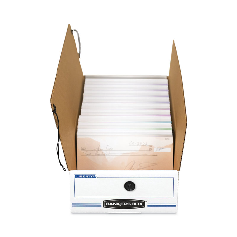 White and Blue Recycled Content Box File with String Closure