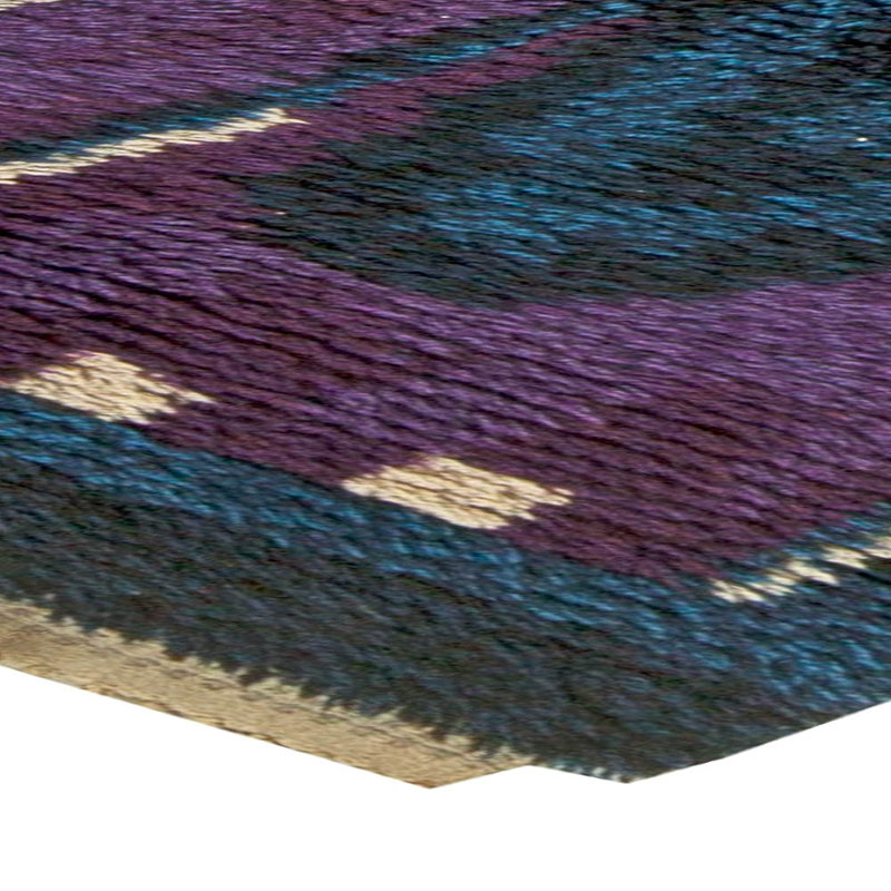 Tapis rétro bleu en laine fait à la main de haute qualité Rya