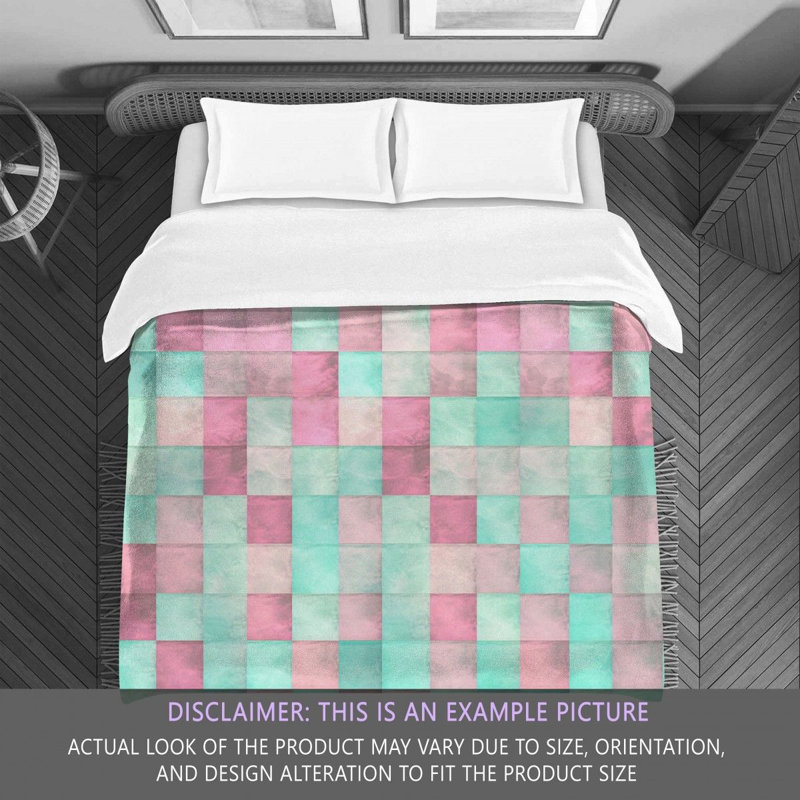 Checkered Comforter, Twin Extra Long Comforter, Pink/Turquoise Checkered