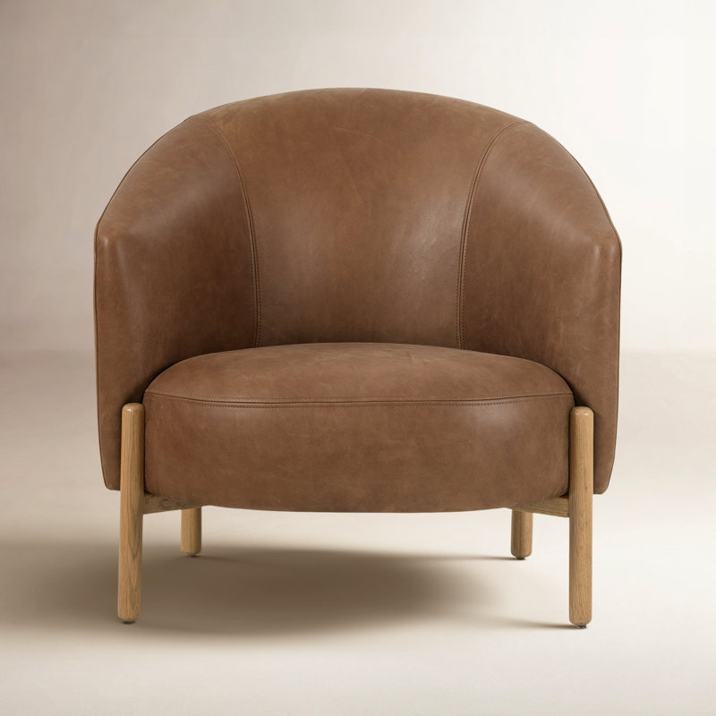 Enfield Barrel Chair Chair with Ottoman, Palermo Cognac Genuine Leather