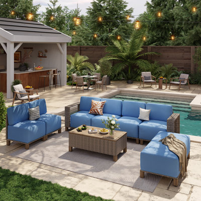 Canapé d'angle modulaire de 9 pièces pour terrasse extérieure avec coussins de 25 cm et résine tressée de première qualité