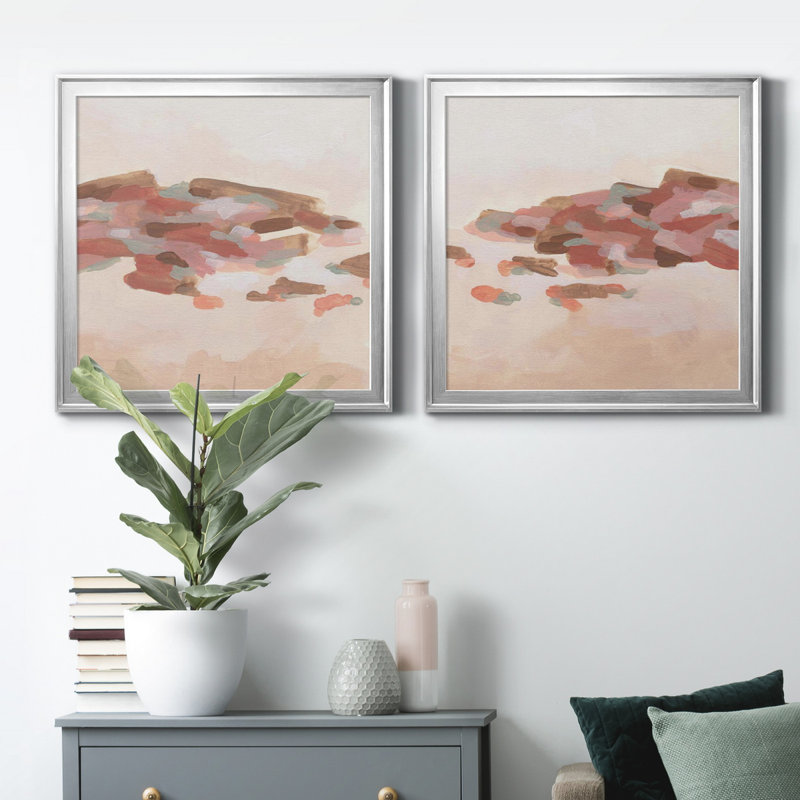 Rose Coast I Rose Coast I - ensemble de 2 cadres photo, Toile encadrée argentée, H 22,5 po x l 45 po x P 1,5 po, Pas de tapis