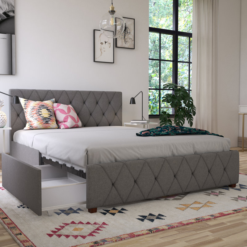 Upholstered Storage Bed, Double (4'6), Grey