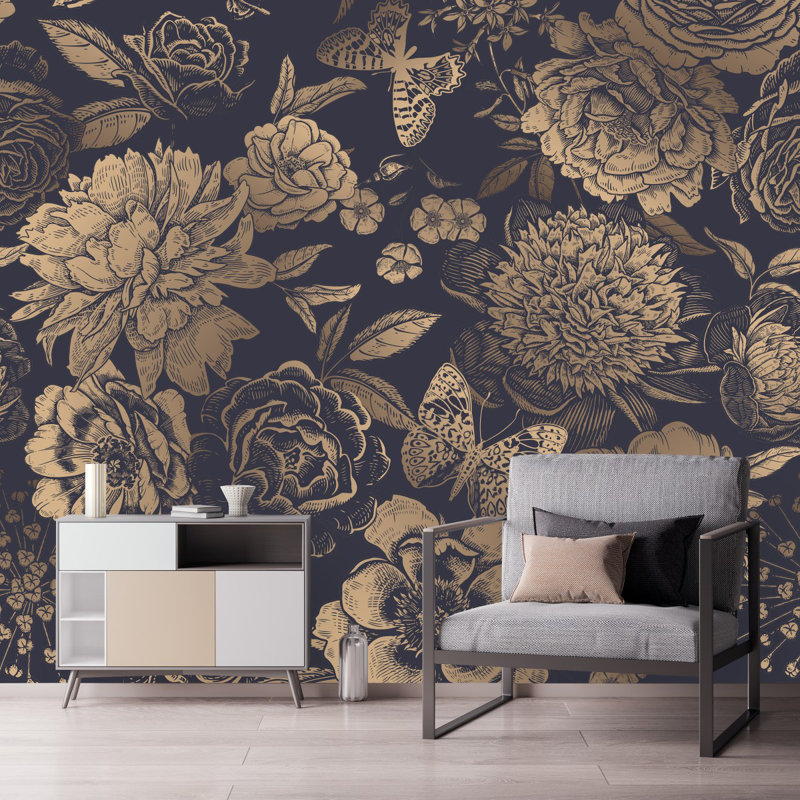 Floral Wall Mural, 10.42' W x 10.42' L