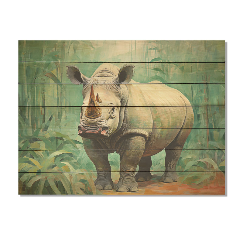 Rhinoceros Jungle Horizon - Rhinocéros sur bois, H 10 po x l 20 po