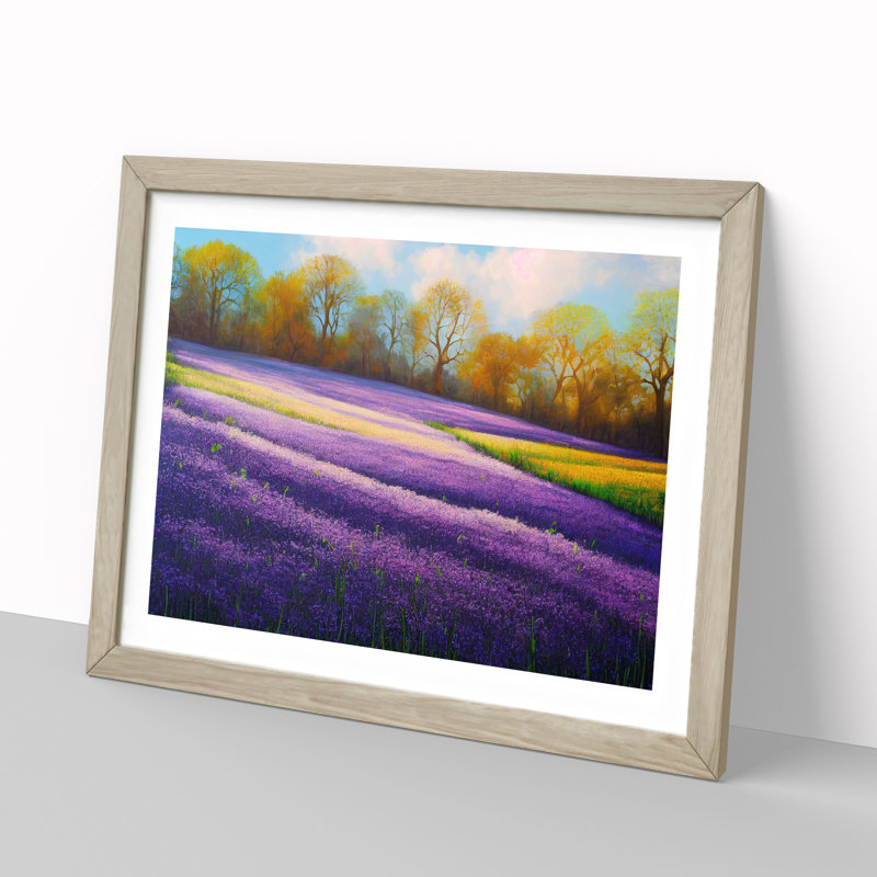 XH1022-3022X Electrifying Bluebell Field - Single Picture Frame Painting, 46cm H x 64cm W x 2cm D, Oak
