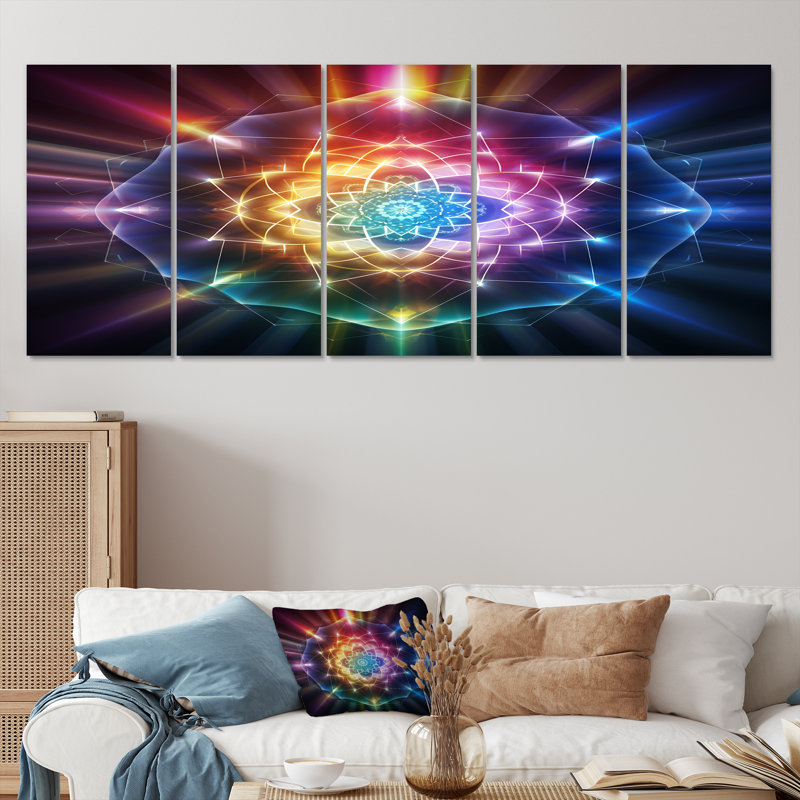 Mandala arc-en-ciel magique - ensemble de 5 décorations géométriques murales, H 32 po x l 80 po