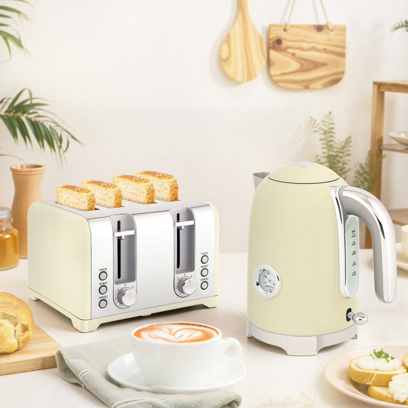 Kettle and Toaster Set, Cream/Silver
