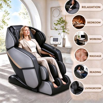 Fauteuil de massage 4D pour tout le corps avec rail SL étendu, 24 points de massage, 3 modes zéro gravité, écran tactile HD, chauffage lombaire, repose-jambes extensible avec rouleau de massage pour les pieds et Bluetooth