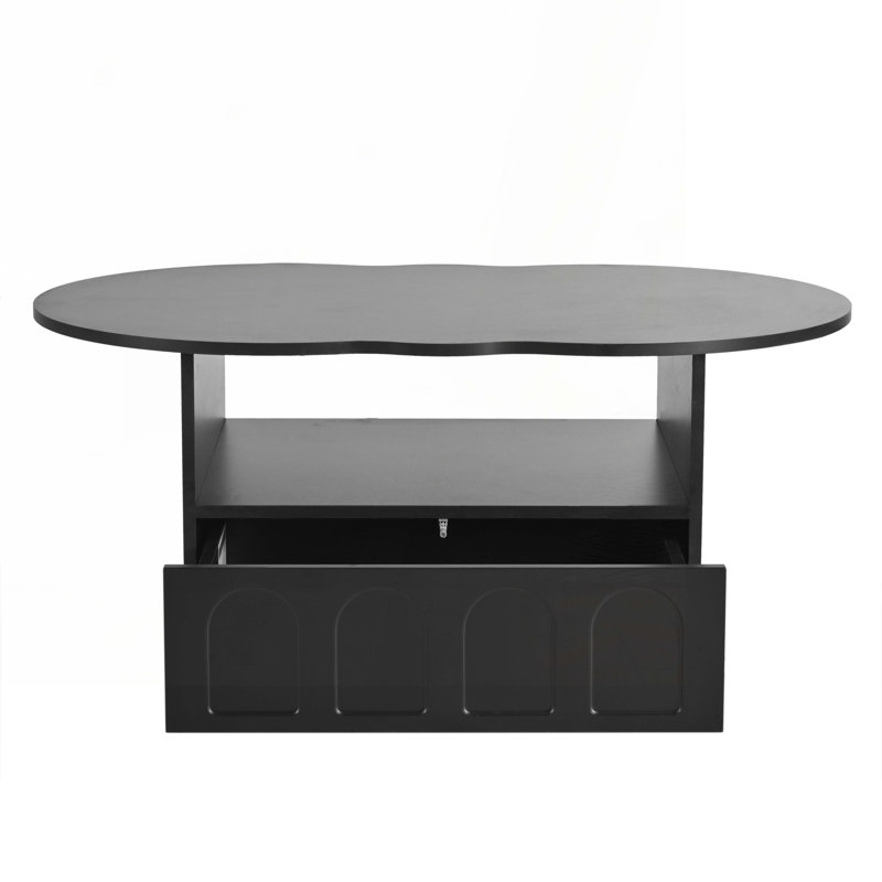 Table basse à tiroir avec 2 roues de frein, Black