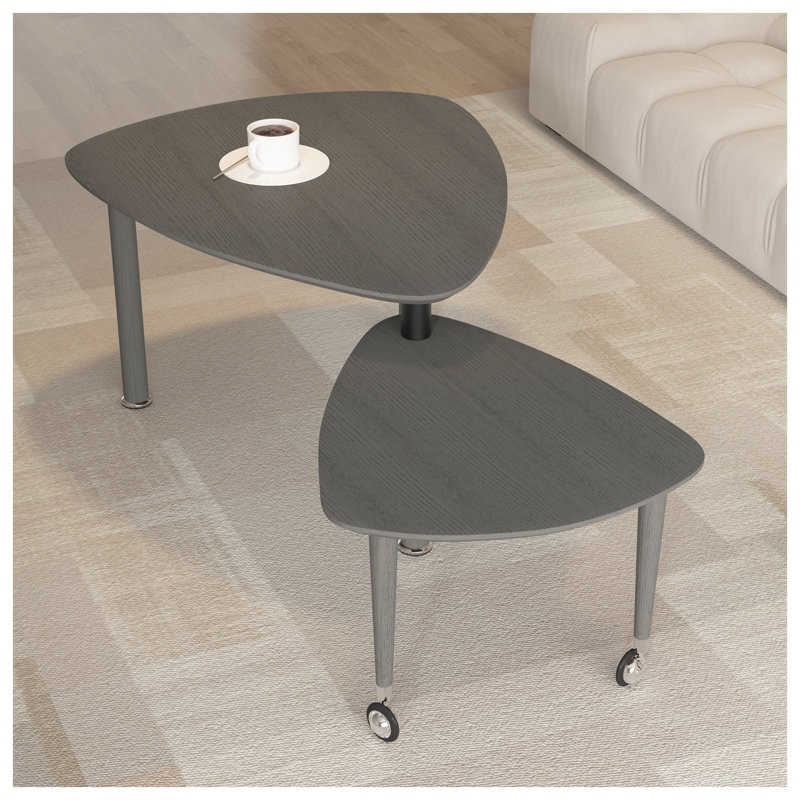 Table basse rotative moderne avec roulettes, ensemble de tables gigognes en chêne gris pour le salon