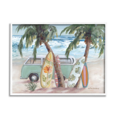Summer Waves Tropical Van Surfboards White Framed Giclee Art by Pam Britton