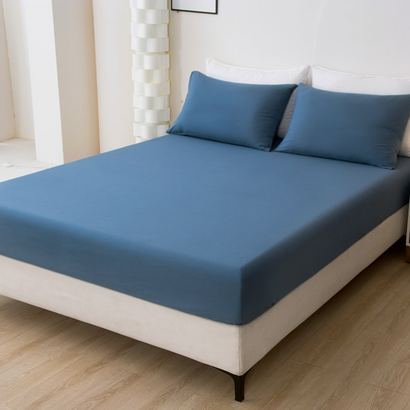 Ensemble de draps-housse de couleur unie - bleu gris - simple (99 x 199 cm) (3 pièces), Bleu sarcelle, Lit simple