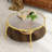 Modern Round Walnut 2-Tiered Coffee Table With Glass Top And Gold Base For Living Room, 29.9"