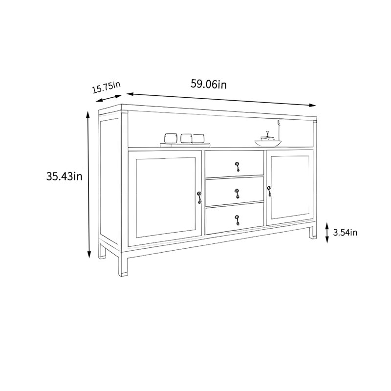 Buffet simple pour le salon, H 35,43 po x l 59,06 po x P 15,75 po
