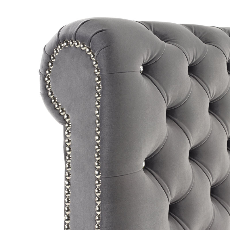 Joel Upholstered Bed, Double (4'6), Plush Steel
