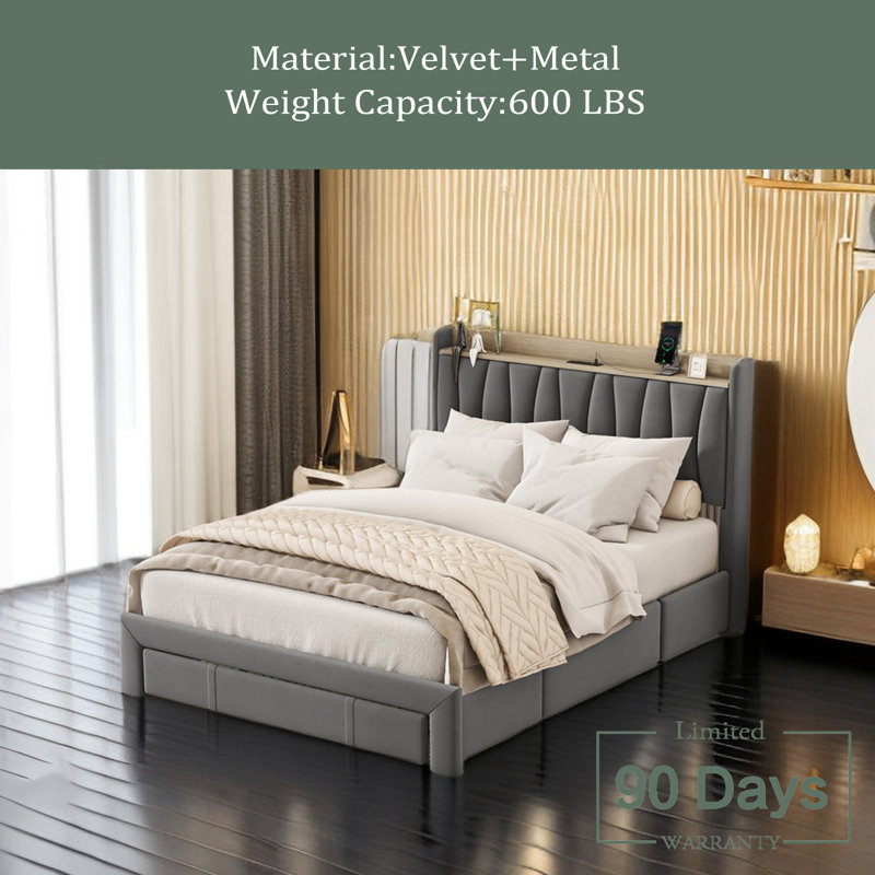 Melzie Upholstered Platform Bed, Gray