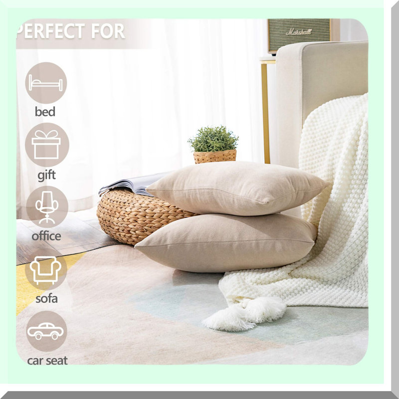 Cozy Pillowcase Set - 2 Pack Rectangle Throw Pillow Covers for Bed Couch Sofa Bench - Solid Beige - Soft & Stylish Home Decor