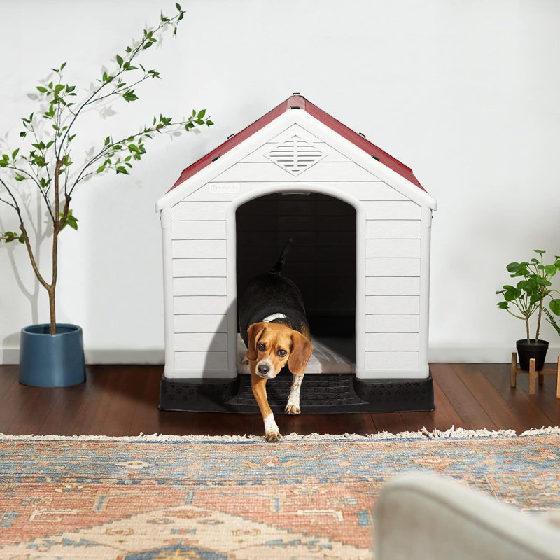 Niche pour chien en plastique Aunyae, Rouge, H 32 po x l 31 po x P 34 po