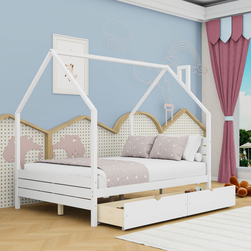 Cadre de lit avec 2 tiroirs de rangement, Full, White