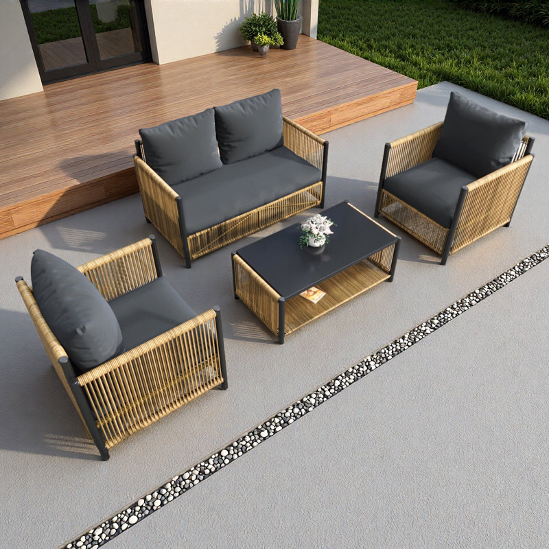 Ensemble de canapé en osier avec coussins 4 pièces New Comming Patio