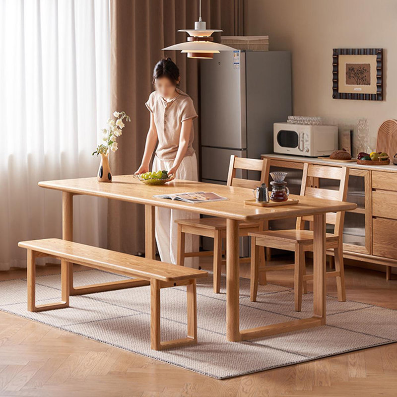 Burlywood Rectangular Solid Wood Dining Table, 29.92"H×86.61"L×35.43"W
