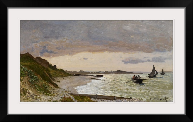 «The Seashore at Sainte-Adresse, 1864» par Claude Monet, reproduction d'art, H 27 po x l 44 po x P 1 po, Cadre noir