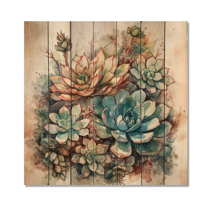 Cactus vert rouge Naydia II, impression sur bois, H 25 po x l 25 po x P 0,78 po