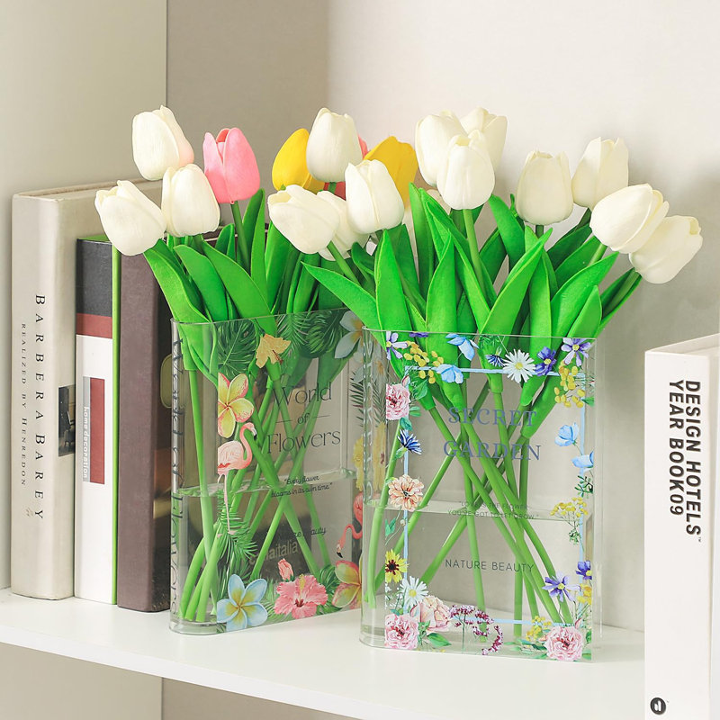 Set Of 2 Modern Decorative Acrylic Clear Book Shaped Vase
