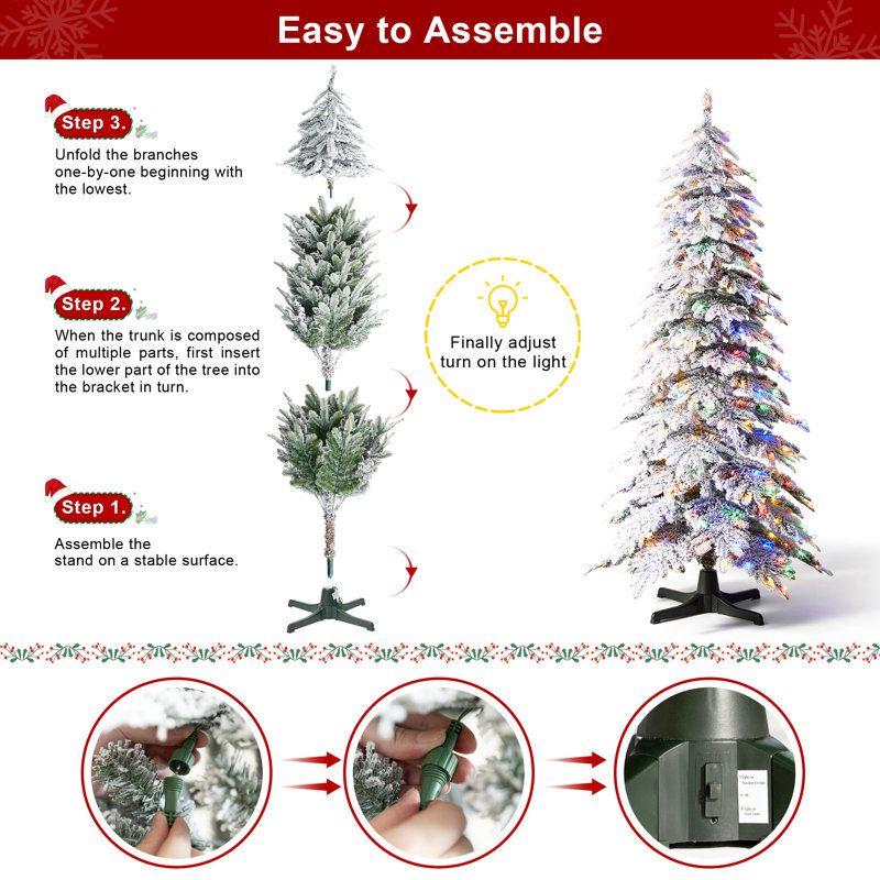 7.5' Pre-Lit Flocked 360 Degree Rotating Spruce Artificial Christmas Tree with 400 Lights