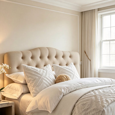 Tête de lit tapissier capitonnée de très grande taille, tête de lit capitonnée en tissu de lin capitonné, tête de lit à hauteur réglable pour la chambre à coucher, beige