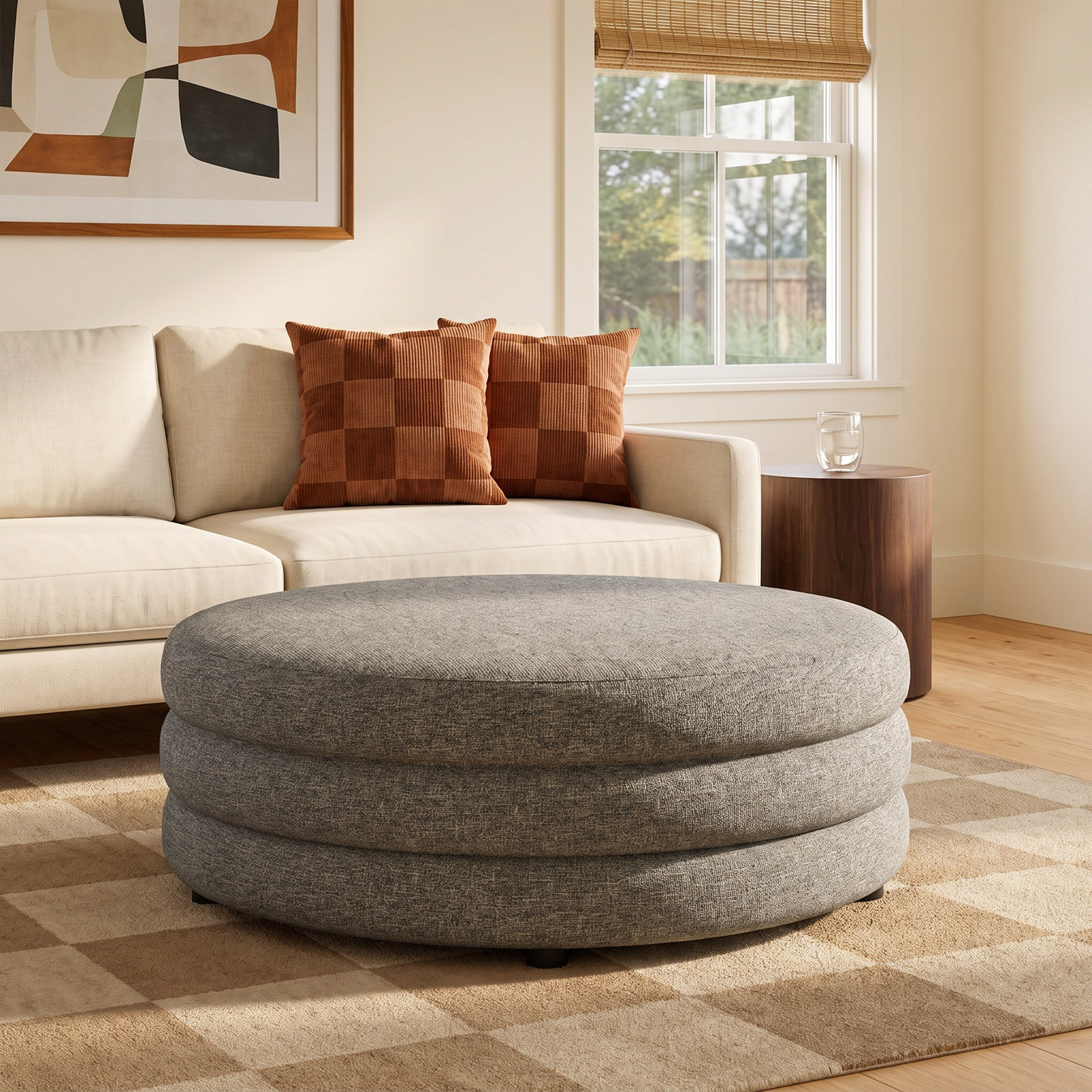 Donia 39" Ottoman, Stone Tweed