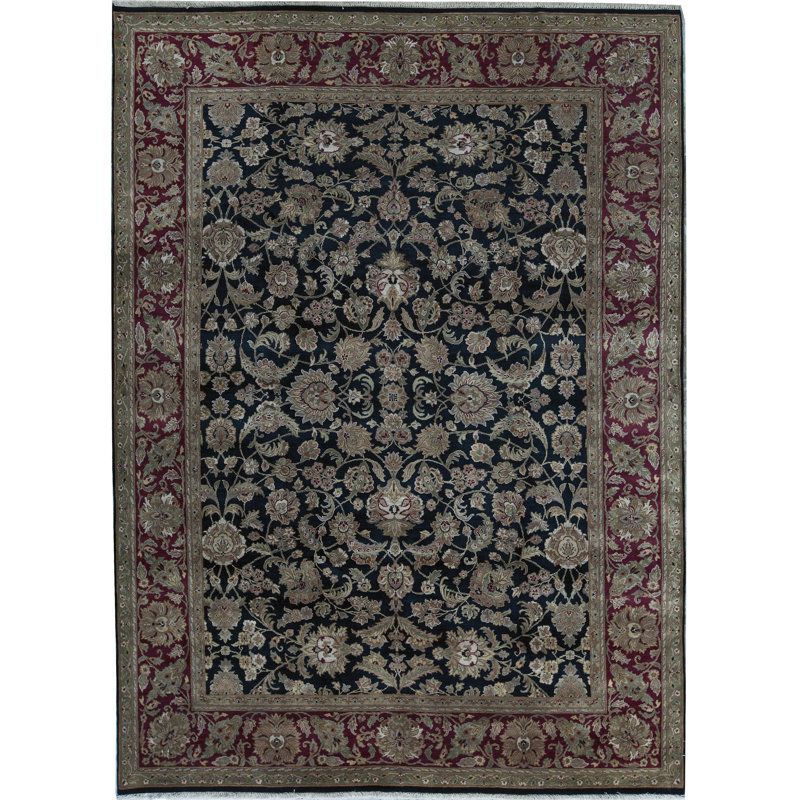 Tapis rouge et noir noué à la main de haute qualité