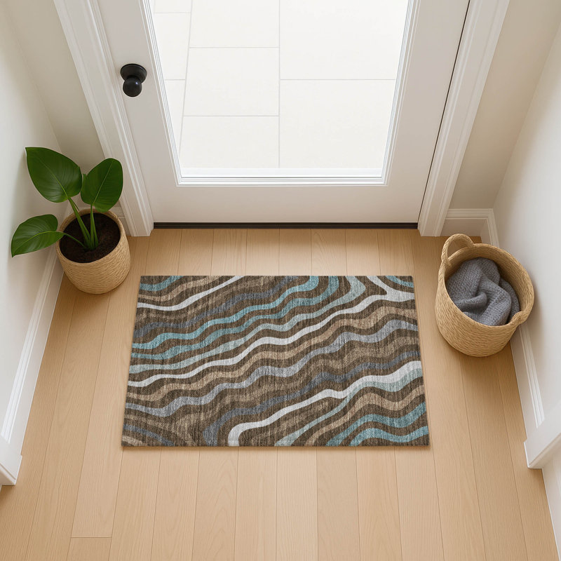 Machine Washable Indoor/Outdoor Chantille ACN2570 Abstract Rug, 1'8" x 2'6", Chocolate
