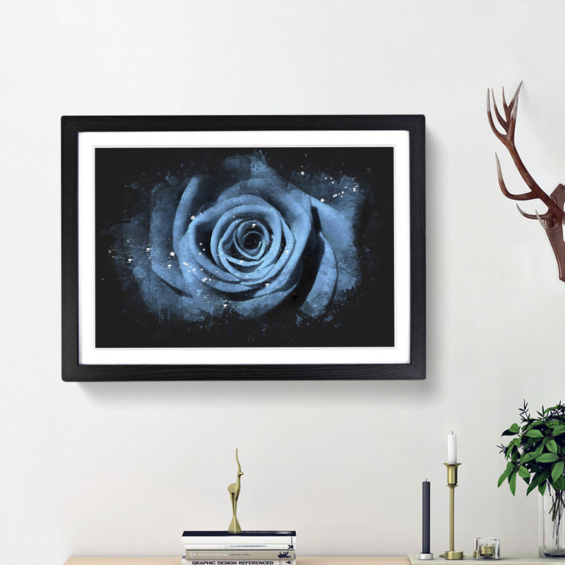 Pretty Blue Rose - Picture Frame Graphic Art Print, Black Framed, 24cm H x 33cm W x 2cm D