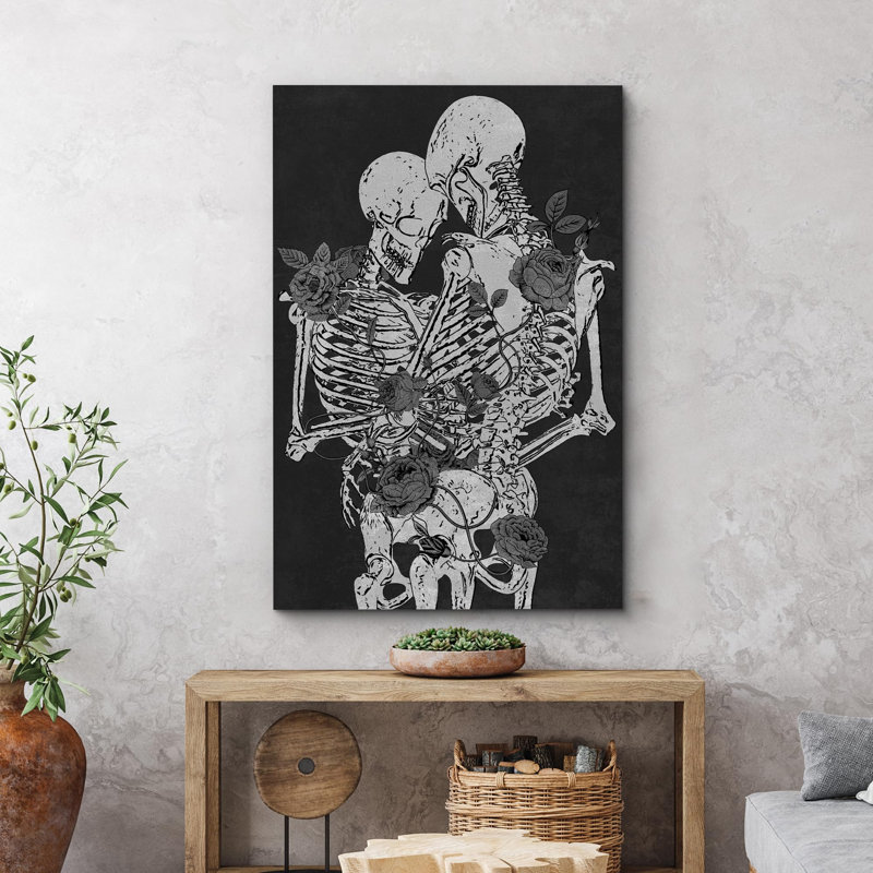 Squelette câlin gothique Moody foncé, œuvre d'art moderne, décor, Toile tendue, H 36 po x l 24 po