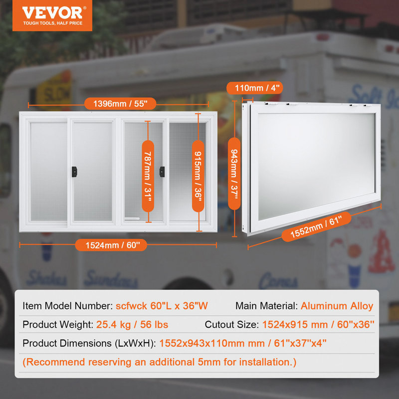 Aluminum Alloy Food Truck Service Window With 4 Horizontal Sliding Windows & Awning Door & Drag Hook, Up To 85 Degrees Serving Window For Food Truck Concession Trailer,Sunshade Conapy