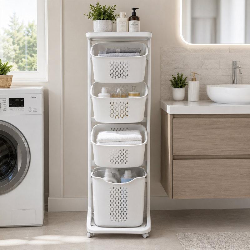 4 Tier Laundry Hamper Sorter with Rolling Baskets for Bathroom