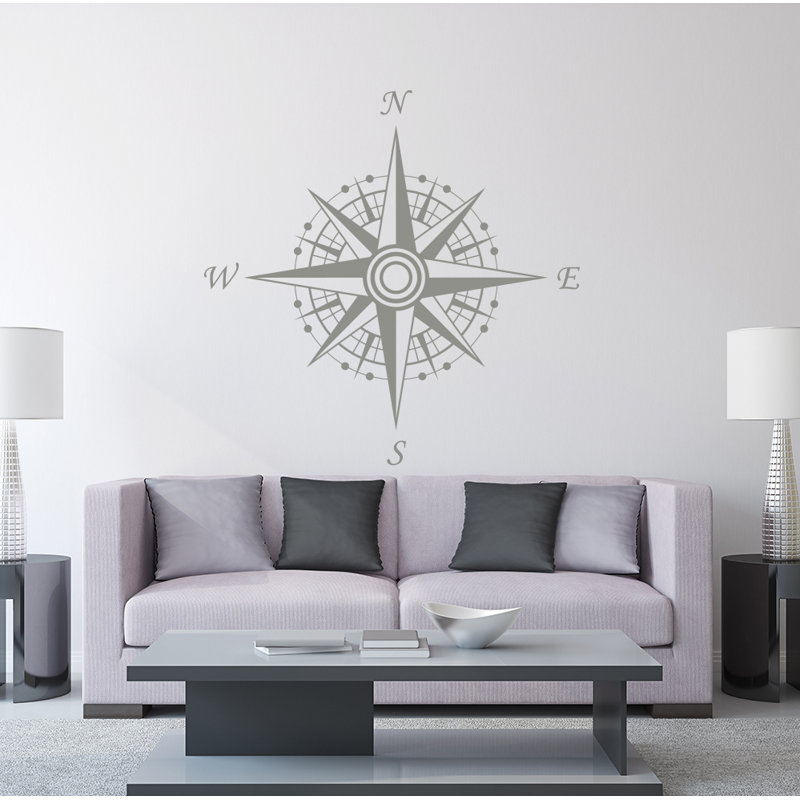 Décalcomanie murale autocollante compass, Gris argenté