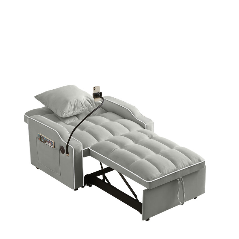 Fauteuil futon rembourré à dossier coussiné 35,43 po Harrsion, Velours gris