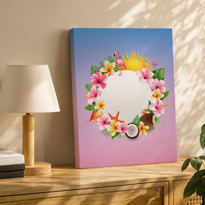 Toile «Vibrant Summer», illustration mettant en vedette un arrangement circulaire de fleurs tropicales telles que des hibiscus et des toiles