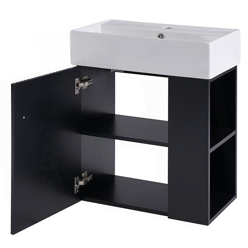 Modern Floating Bathroom Vanity With Ceramic Basin, Black