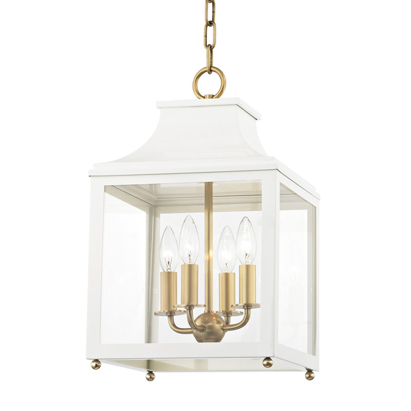 Leigh 4 Light Pendant, 24.88" H x 16" W x 16" D, Aged Brass, White