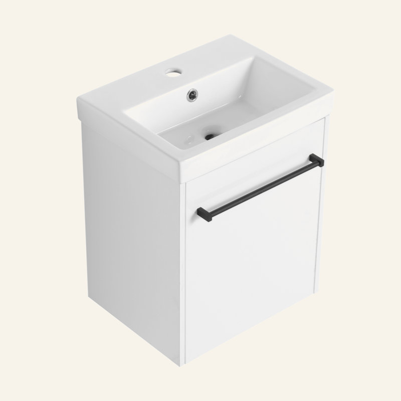 Meuble-lavabo mural 18 po avec lavabo en céramique et porte d'armoire à fermeture en douceur, pour petite salle de bain