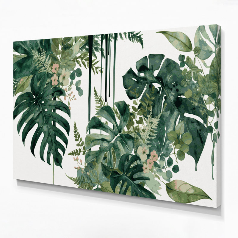 "Botanical Botanical Collage", art mural sur toile verte, H 11 po x l 14 po