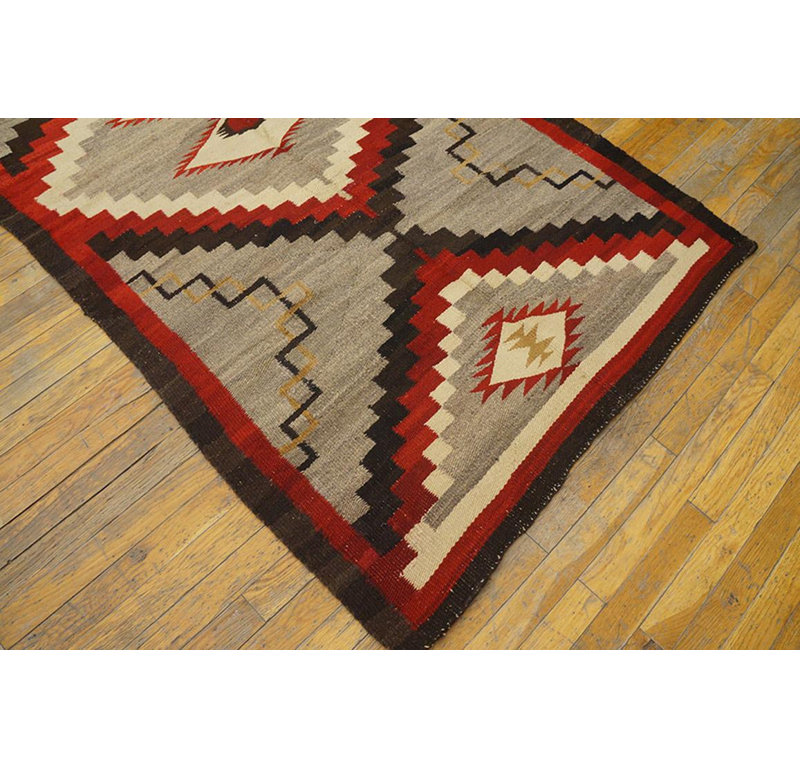 1930s Grey Red Brown Antique Tribal Navajo Rug 3'10"x7'4" Flatwoven Wool Carpet