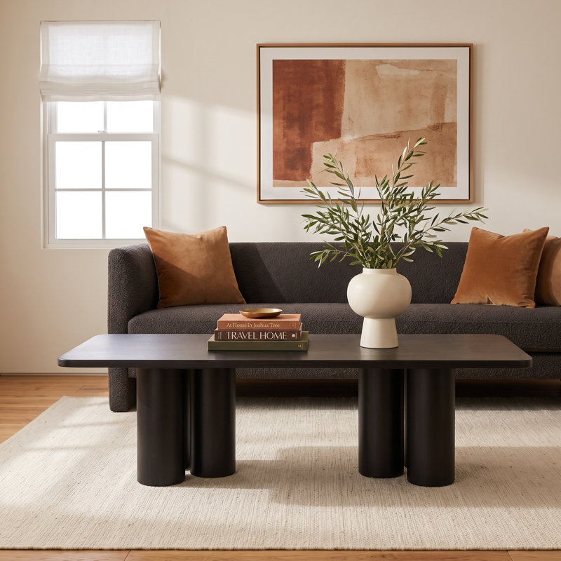 Pompano Solid Wood Top Coffee Table, Black